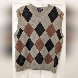 Brooks Brothers Men’s Argyle Sweater Vest V-Neck Black Red Scottish LambsWool L